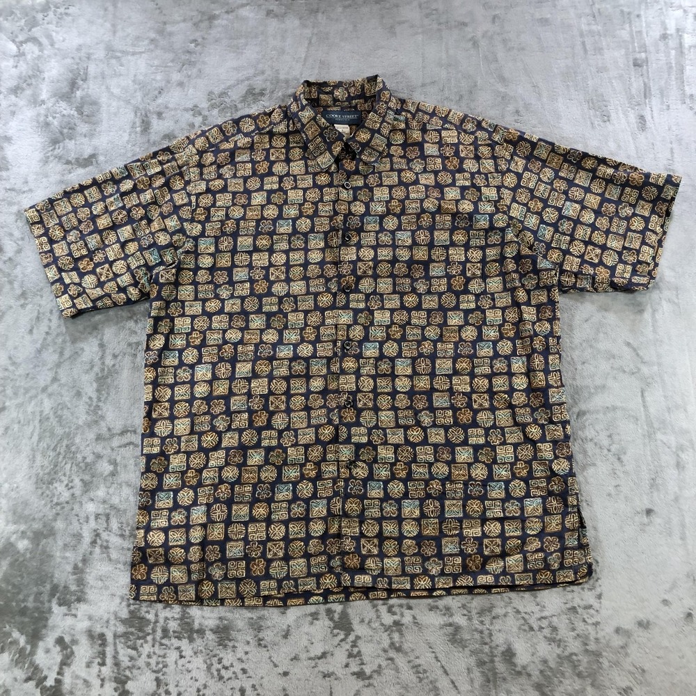 Cooke Street Shirt Mens Large Blue Geometric Hawaiian Short Sleeve Button Up